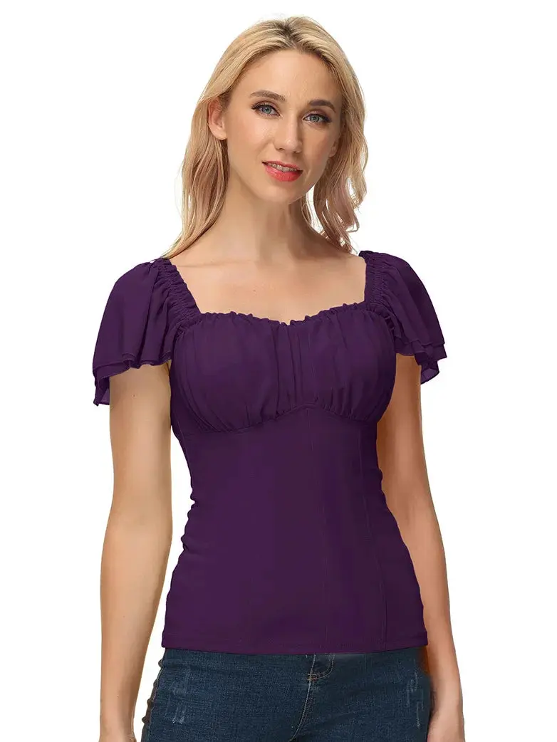 Gothic Renaissance Dual-Layer Cap Sleeve Witch Tops - Image 28