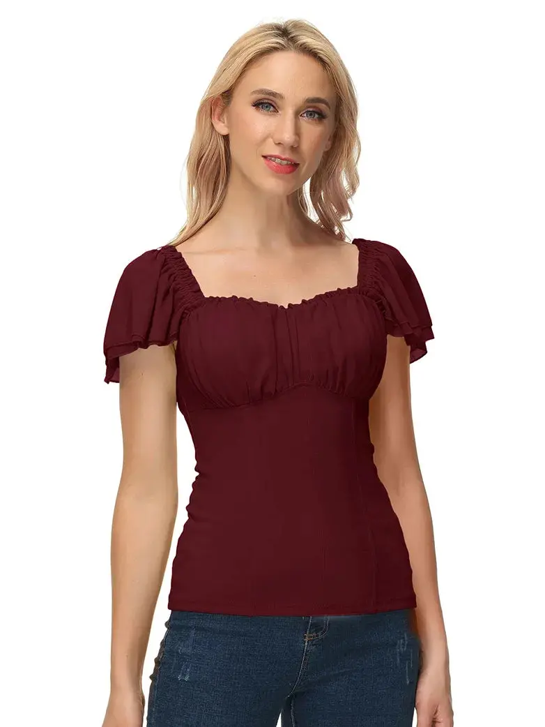 Gothic Renaissance Dual-Layer Cap Sleeve Witch Tops - Image 3