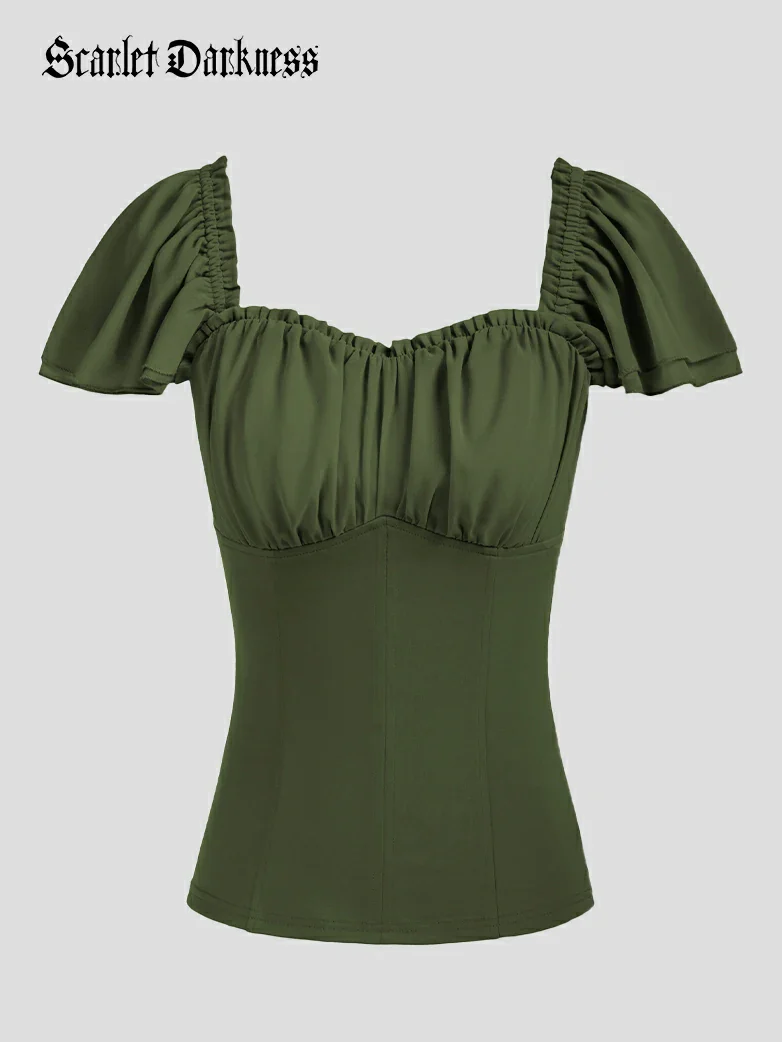 Gothic Renaissance Dual-Layer Cap Sleeve Witch Tops - Image 32