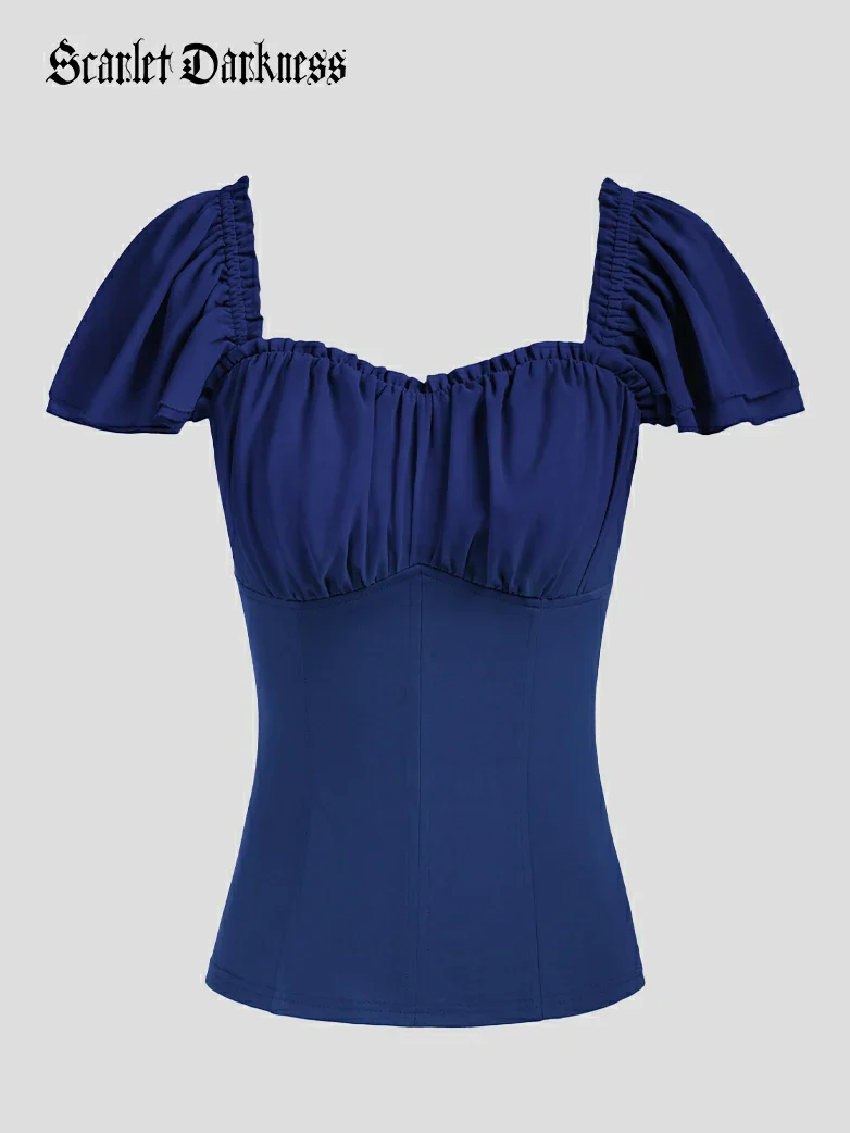 Gothic Renaissance Dual-Layer Cap Sleeve Witch Tops - Image 36