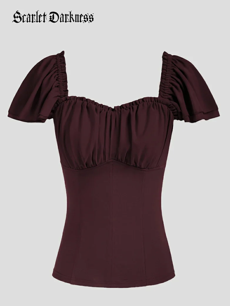 Gothic Renaissance Dual-Layer Cap Sleeve Witch Tops - Image 39