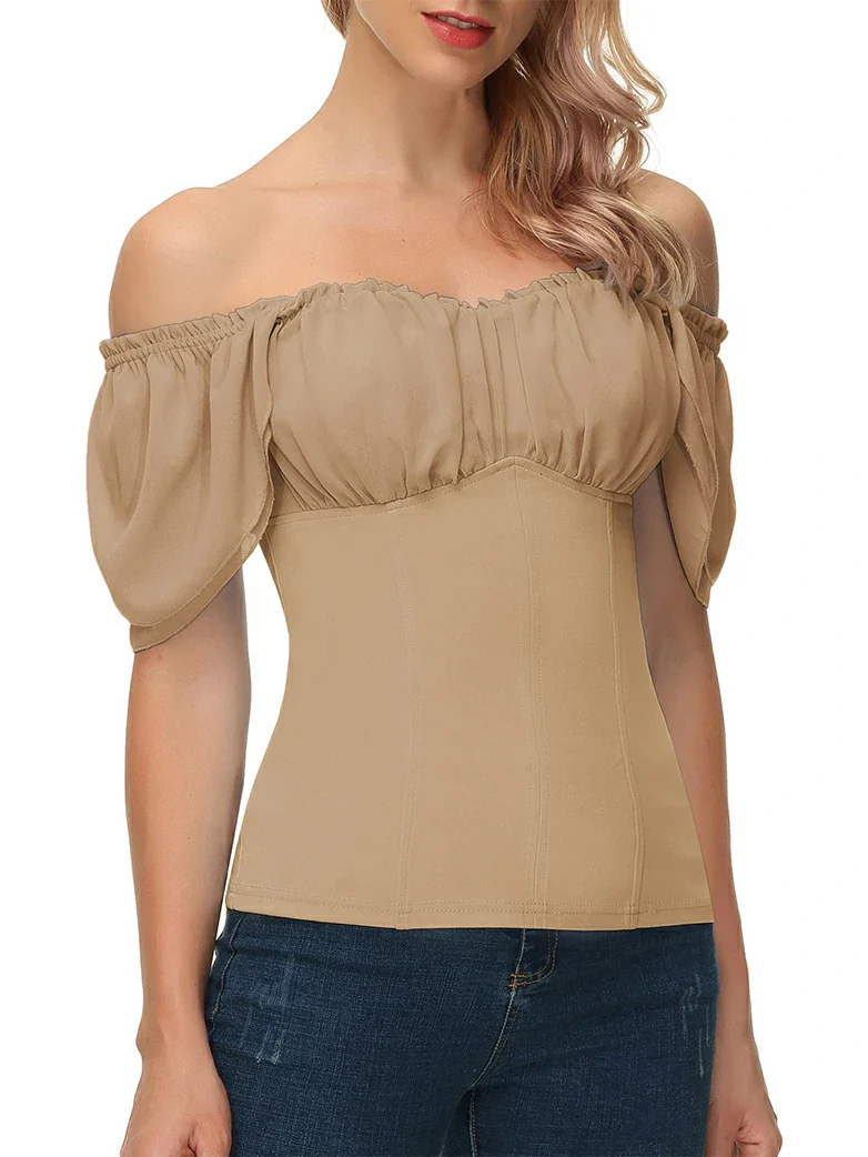 Gothic Renaissance Dual-Layer Cap Sleeve Witch Tops - Image 43