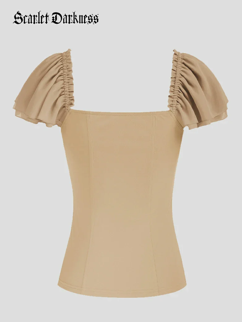 Gothic Renaissance Dual-Layer Cap Sleeve Witch Tops - Image 44