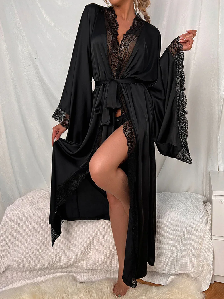 Gothic Sexy Satin Lace Nightgown Women Pajamas - Image 3