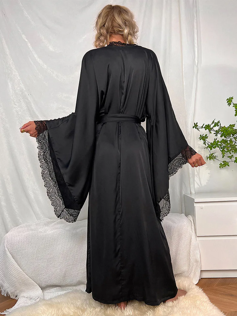 Gothic Sexy Satin Lace Nightgown Women Pajamas - Image 4