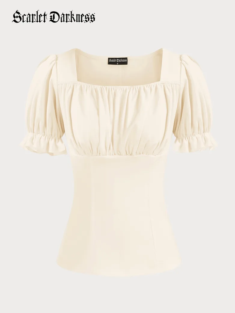 Victorian Pleated Ruched Slim Fit Short Sleeve Tops - Image 10