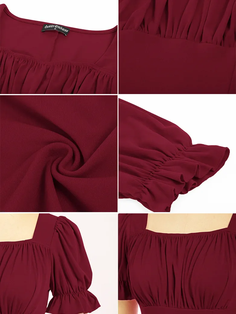 Victorian Pleated Ruched Slim Fit Short Sleeve Tops - Image 15