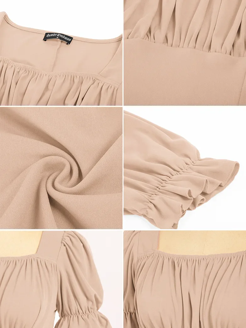 Victorian Pleated Ruched Slim Fit Short Sleeve Tops - Image 18