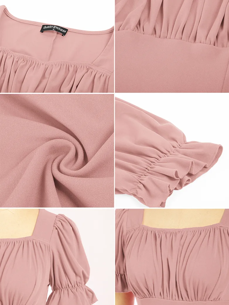 Victorian Pleated Ruched Slim Fit Short Sleeve Tops - Image 22