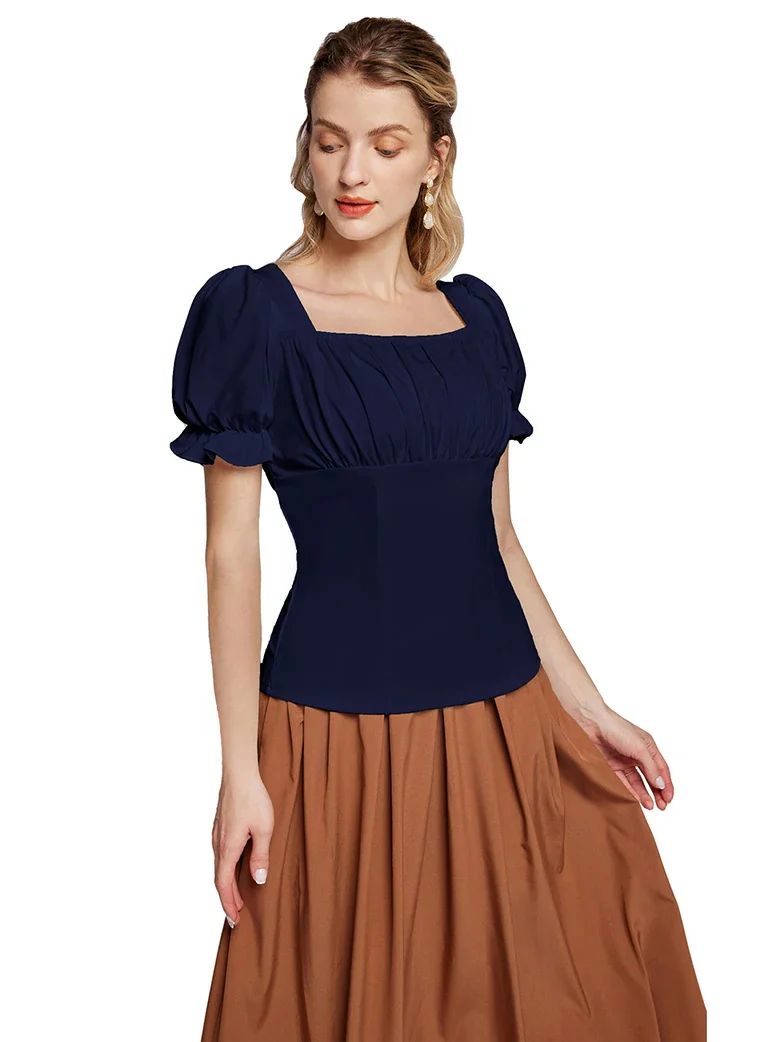 Victorian Pleated Ruched Slim Fit Short Sleeve Tops - Image 29