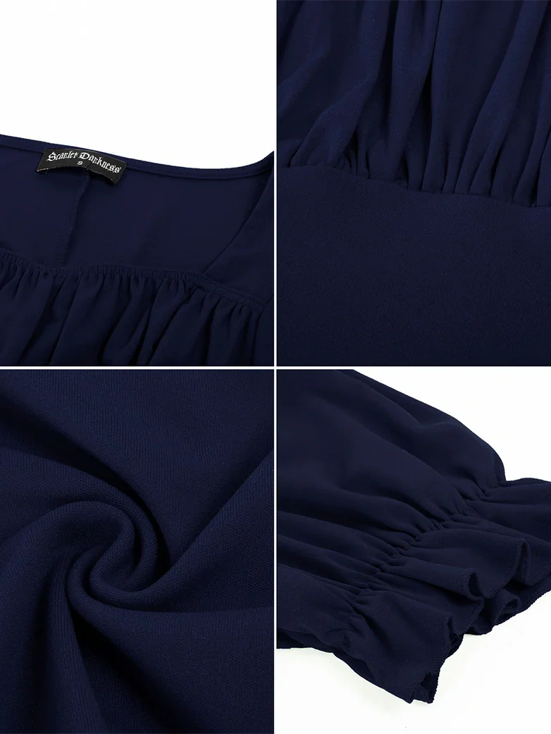 Victorian Pleated Ruched Slim Fit Short Sleeve Tops - Image 31