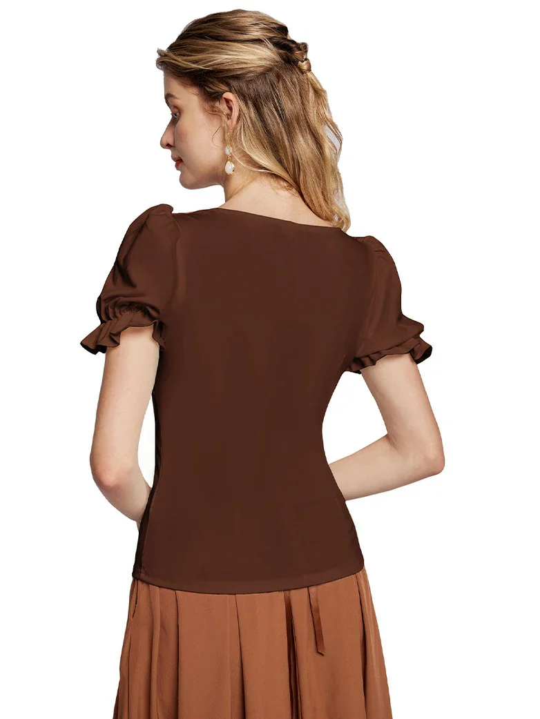 Victorian Pleated Ruched Slim Fit Short Sleeve Tops - Image 41