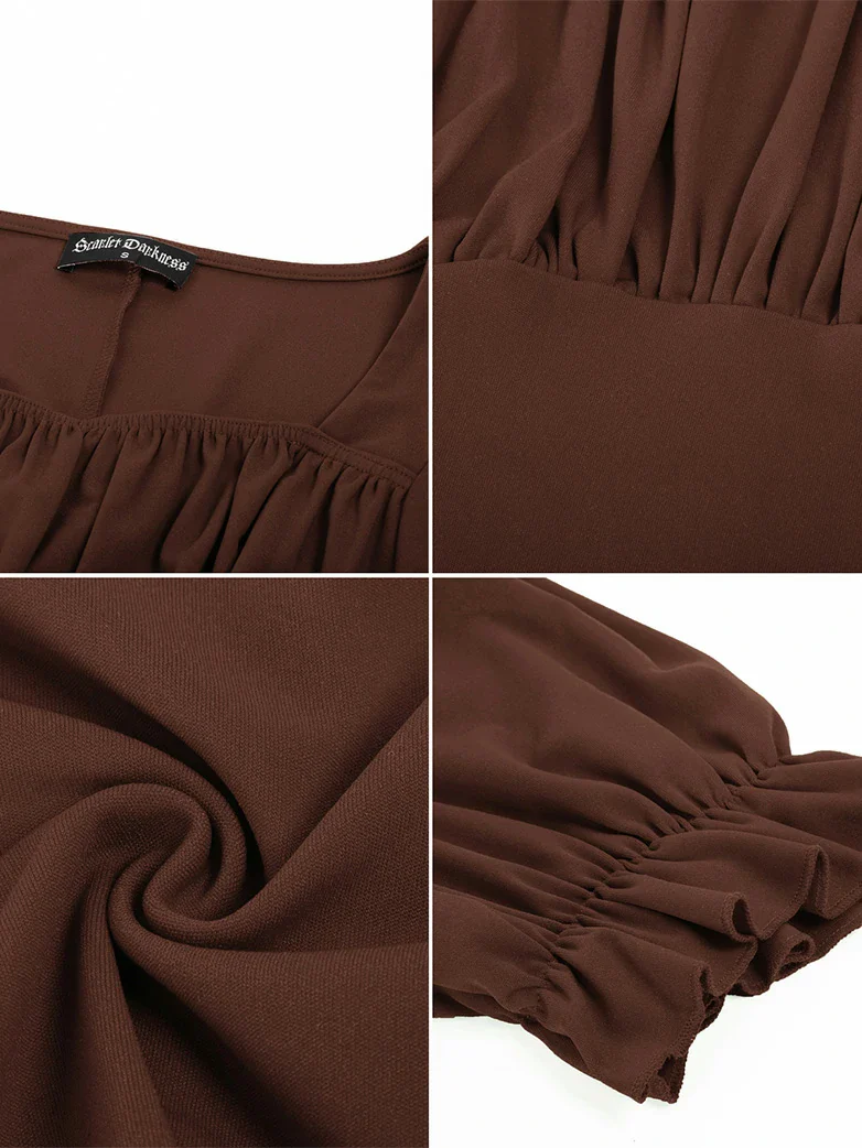 Victorian Pleated Ruched Slim Fit Short Sleeve Tops - Image 42