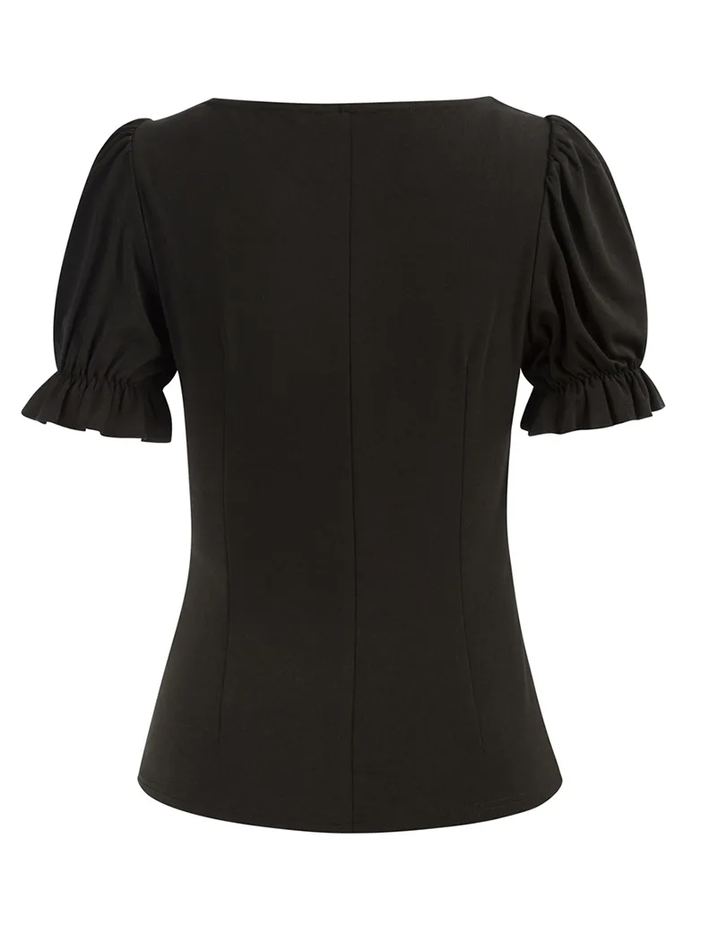 Victorian Pleated Ruched Slim Fit Short Sleeve Tops - Image 5