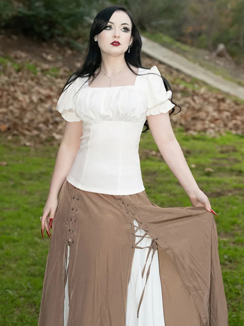 Victorian Pleated Ruched Slim Fit Short Sleeve Tops - Image 8