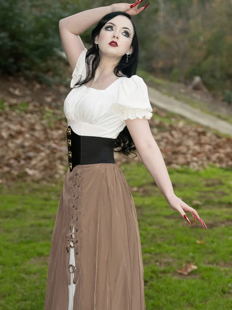 Victorian Pleated Ruched Slim Fit Short Sleeve Tops - Image 9