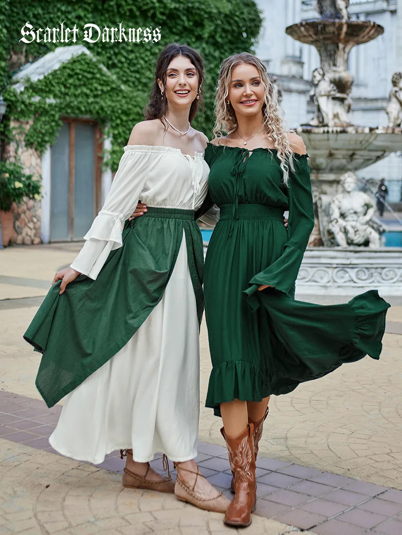 Off the Shoulder Classic Renaissance Dress with Pockets - Image 18