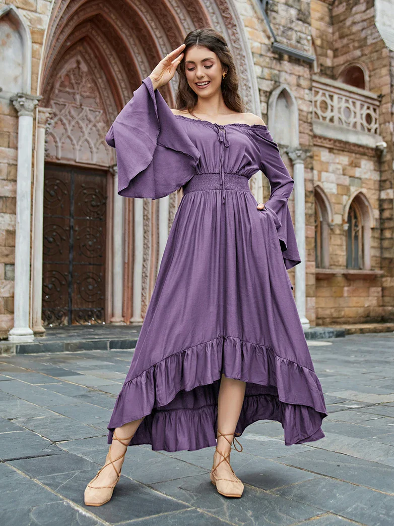 Women Off the Shoulder Renaissance Dress with Pockets - Image 51