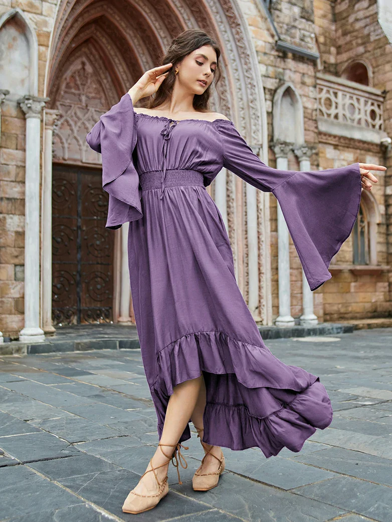 Women Off the Shoulder Renaissance Dress with Pockets - Image 48