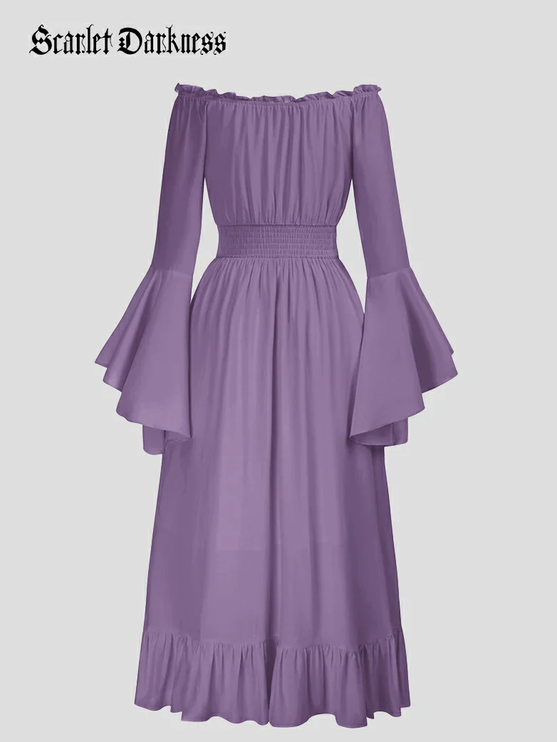 Women Off the Shoulder Renaissance Dress with Pockets - Image 49