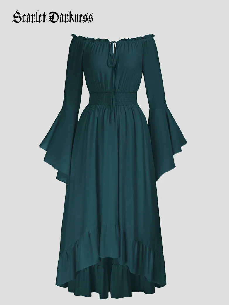 Women Off the Shoulder Renaissance Dress with Pockets - Image 42