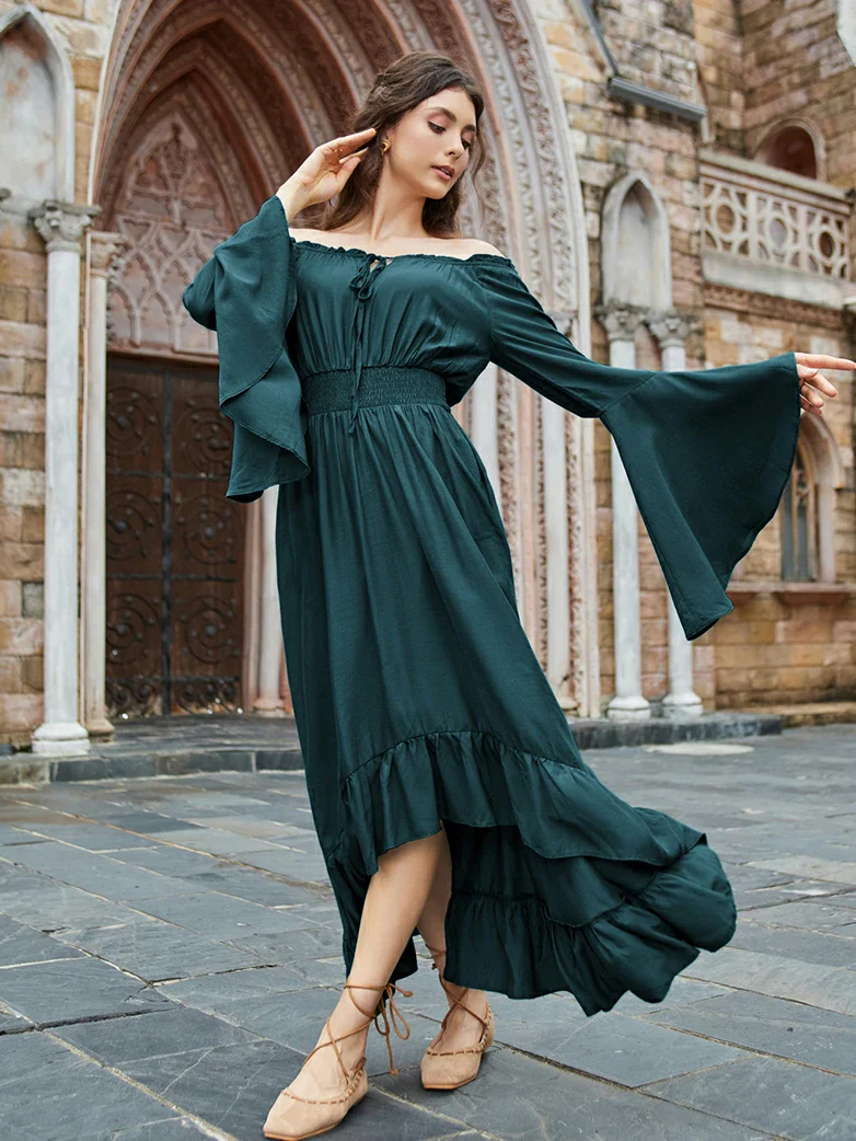Women Off the Shoulder Renaissance Dress with Pockets - Image 43