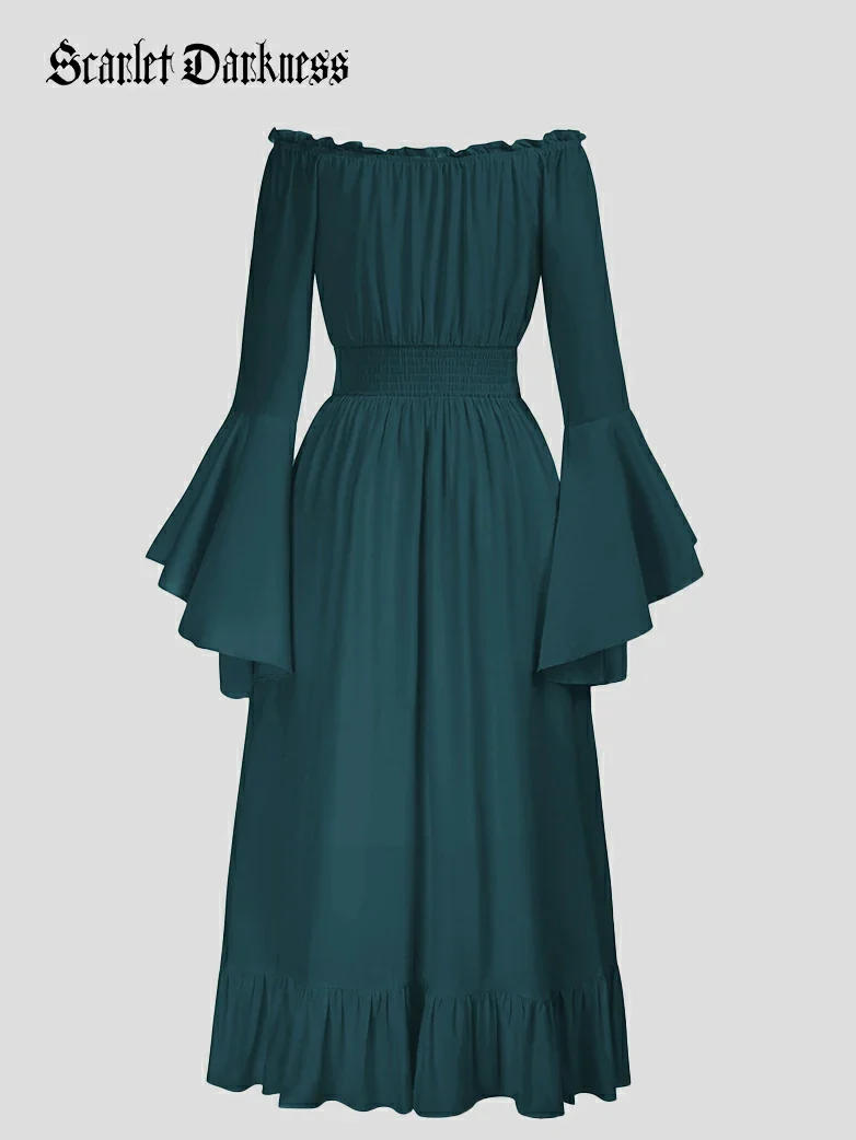 Women Off the Shoulder Renaissance Dress with Pockets - Image 45