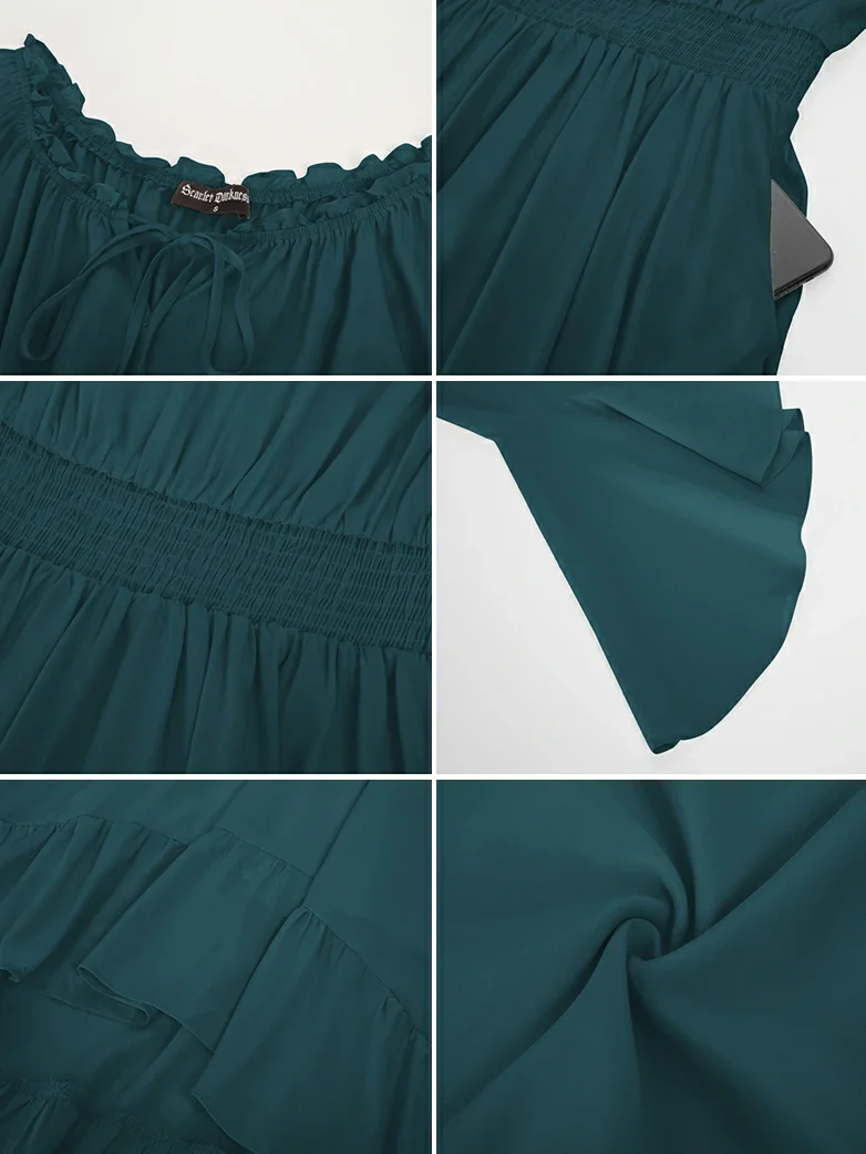 Women Off the Shoulder Renaissance Dress with Pockets - Image 46