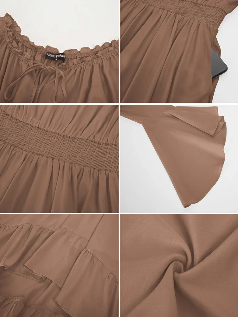 Women Off the Shoulder Renaissance Dress with Pockets - Image 58