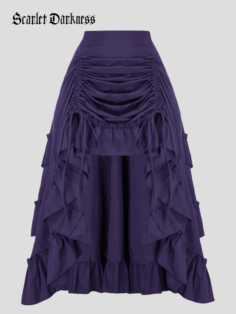 Length Adjustable Elastic Waist Ruffle Cake Maxi Skirt - Image 40