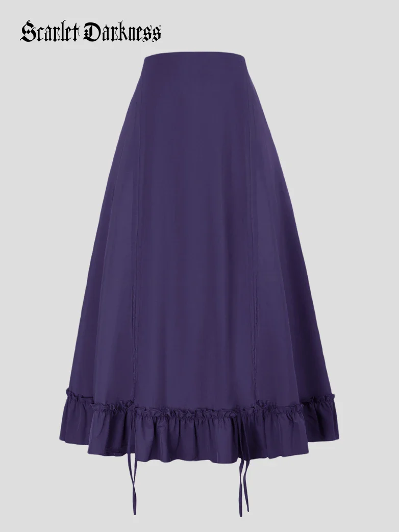 Length Adjustable Elastic Waist Ruffle Cake Maxi Skirt - Image 45
