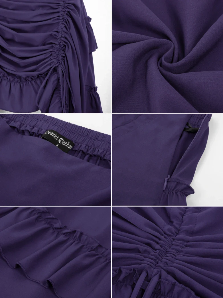 Length Adjustable Elastic Waist Ruffle Cake Maxi Skirt - Image 46