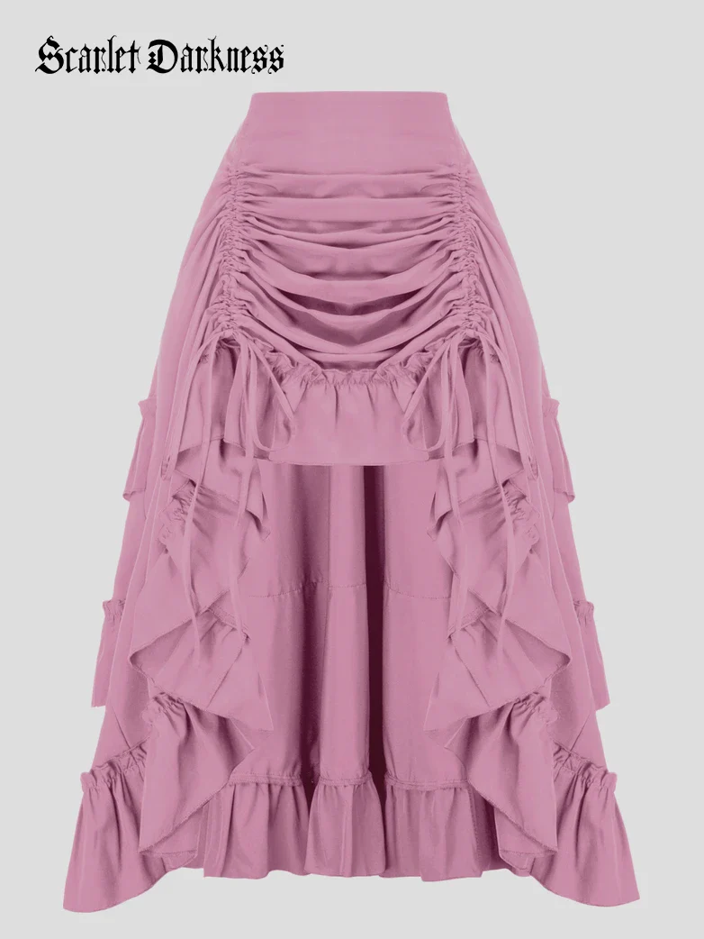Length Adjustable Elastic Waist Ruffle Cake Maxi Skirt - Image 35