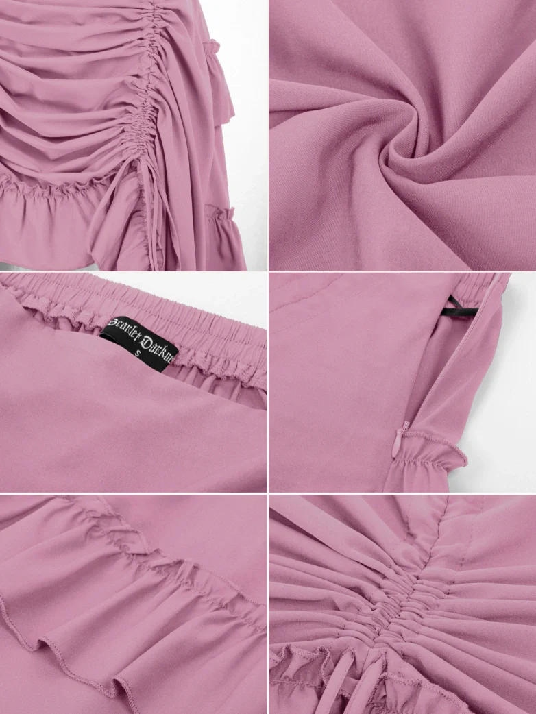 Length Adjustable Elastic Waist Ruffle Cake Maxi Skirt - Image 39