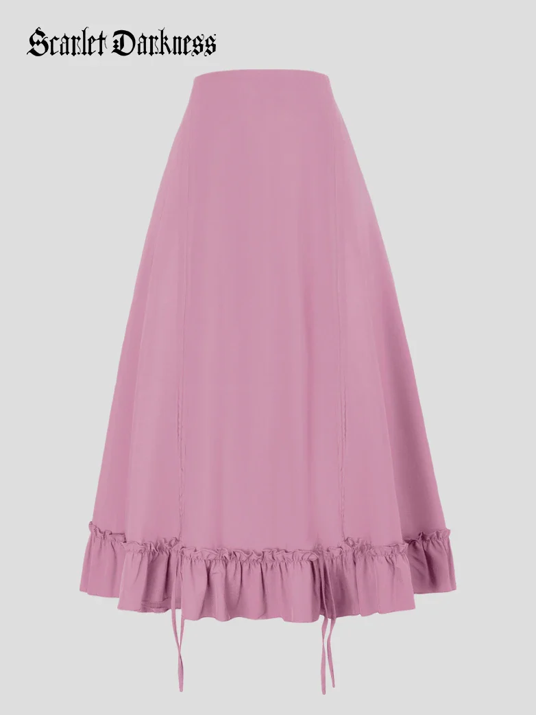 Length Adjustable Elastic Waist Ruffle Cake Maxi Skirt - Image 38
