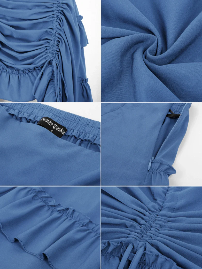 Length Adjustable Elastic Waist Ruffle Cake Maxi Skirt - Image 34