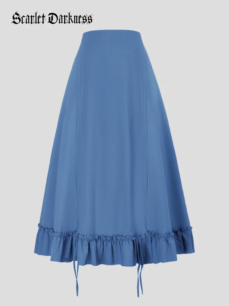 Length Adjustable Elastic Waist Ruffle Cake Maxi Skirt - Image 32
