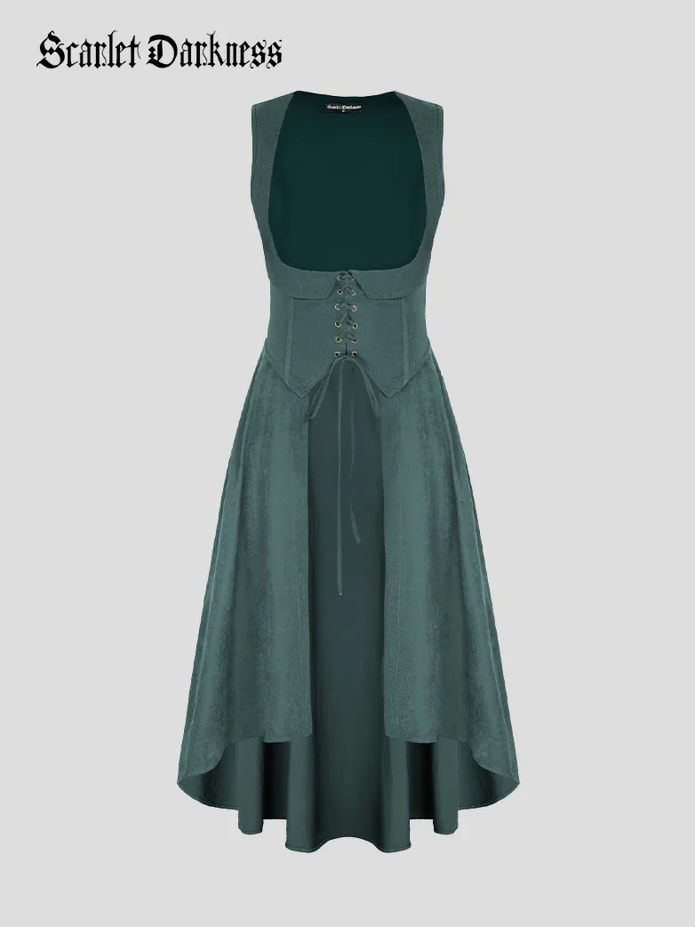 Renaissance Costume U-Neck High-Lo Overdress - Image 46