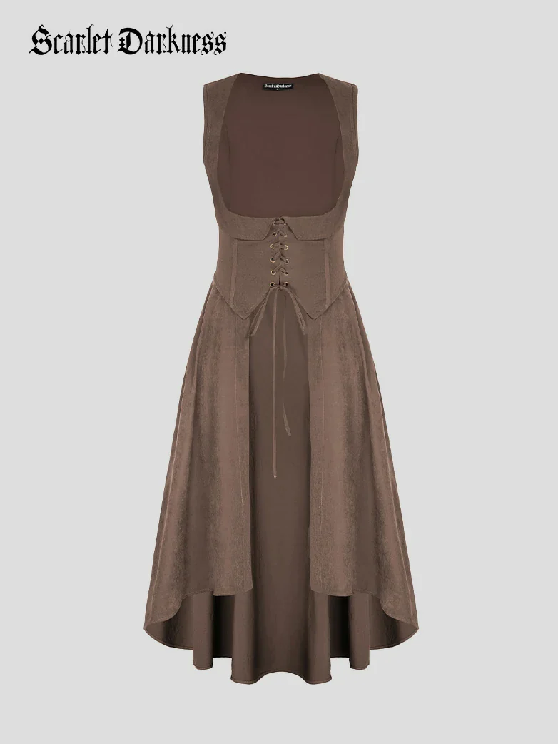 Renaissance Costume U-Neck High-Lo Overdress - Image 56