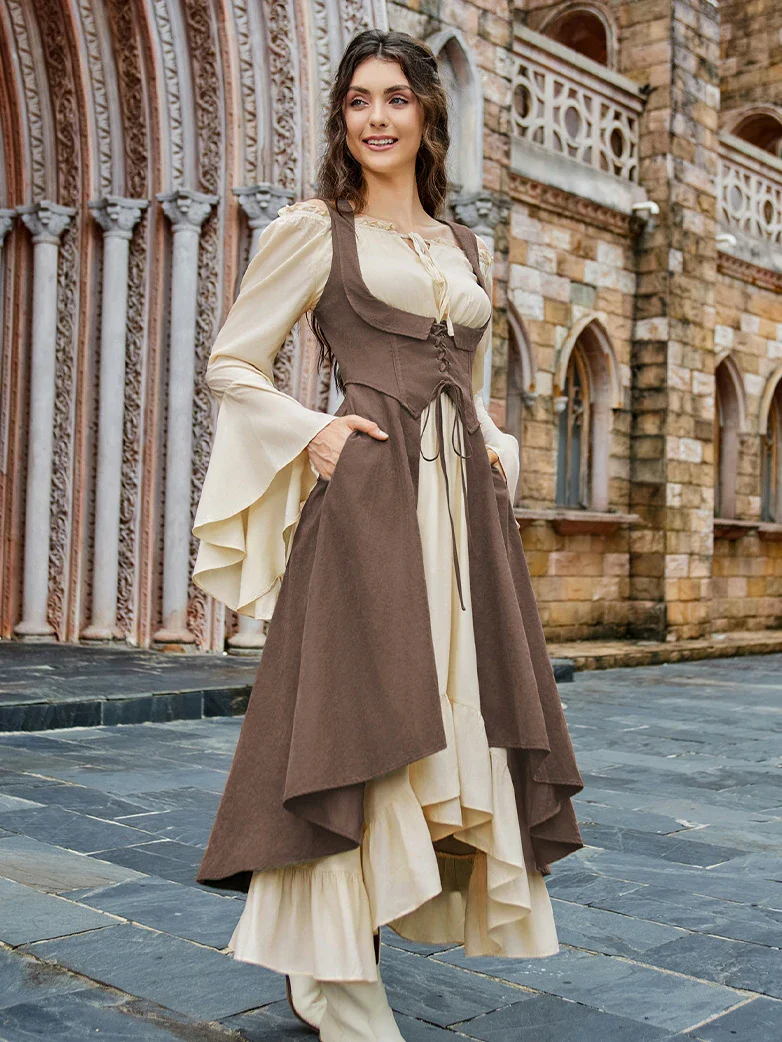 Renaissance Costume U-Neck High-Lo Overdress - Image 57