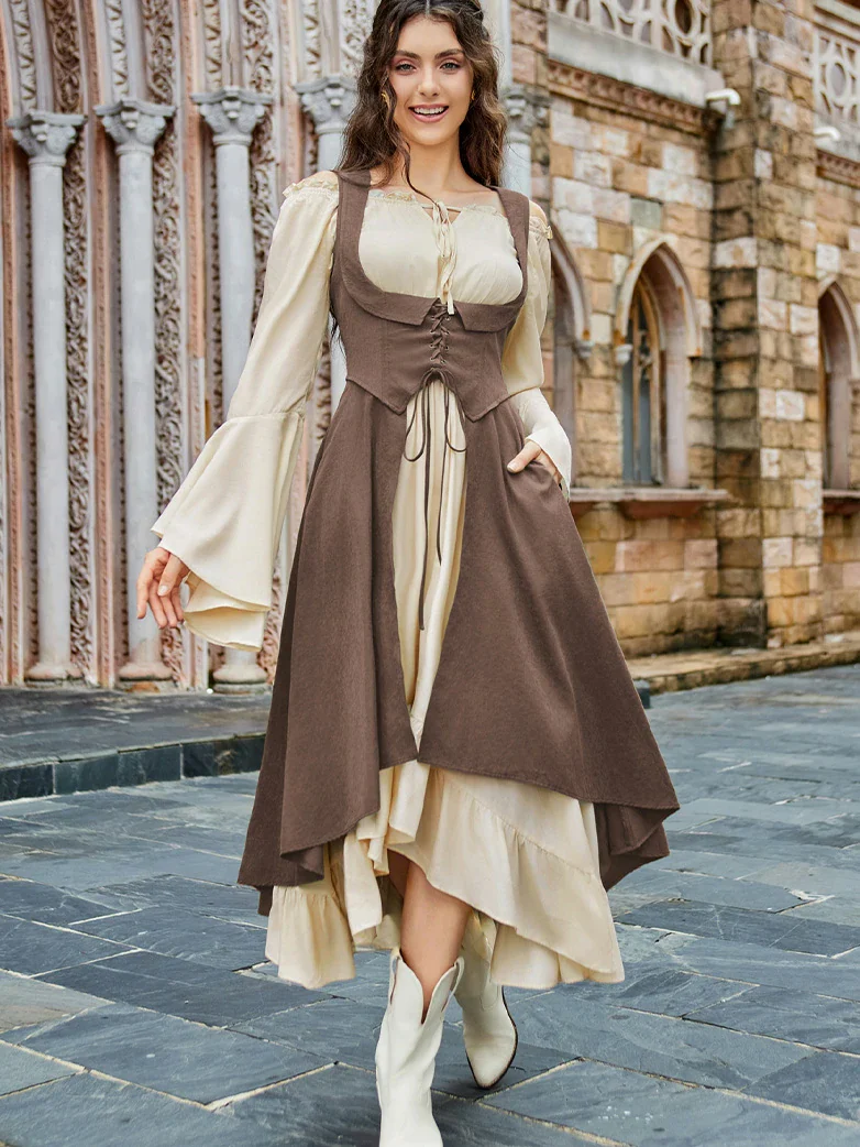 Renaissance Costume U-Neck High-Lo Overdress - Image 58