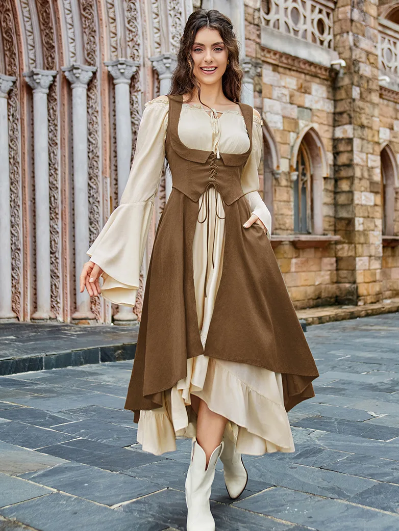 Renaissance Costume U-Neck High-Lo Overdress - Image 34