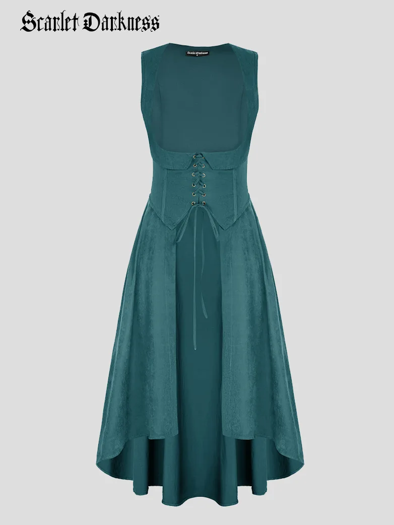 Renaissance Costume U-Neck High-Lo Overdress - Image 42