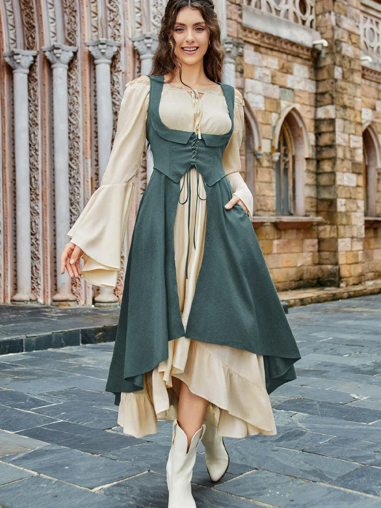 Renaissance Costume U-Neck High-Lo Overdress - Image 47