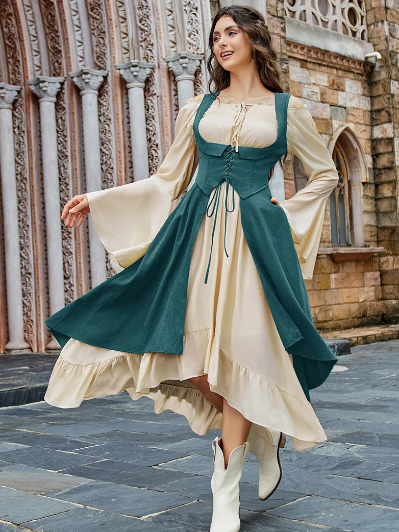Renaissance Costume U-Neck High-Lo Overdress - Image 43