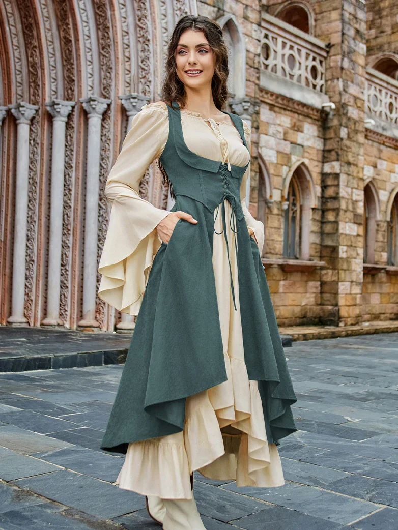 Renaissance Costume U-Neck High-Lo Overdress - Image 48