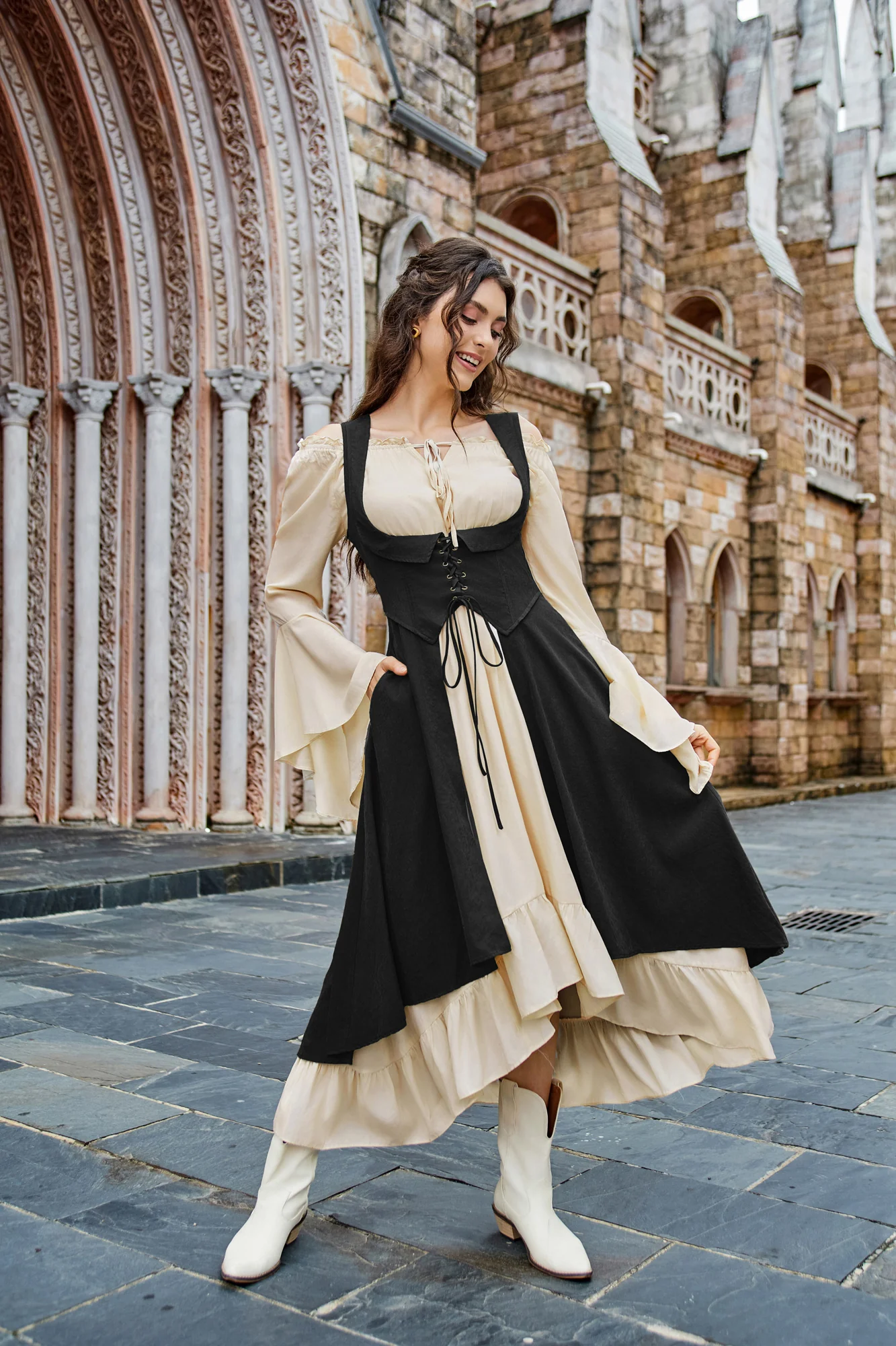 Renaissance Costume U-Neck High-Lo Overdress - Image 26