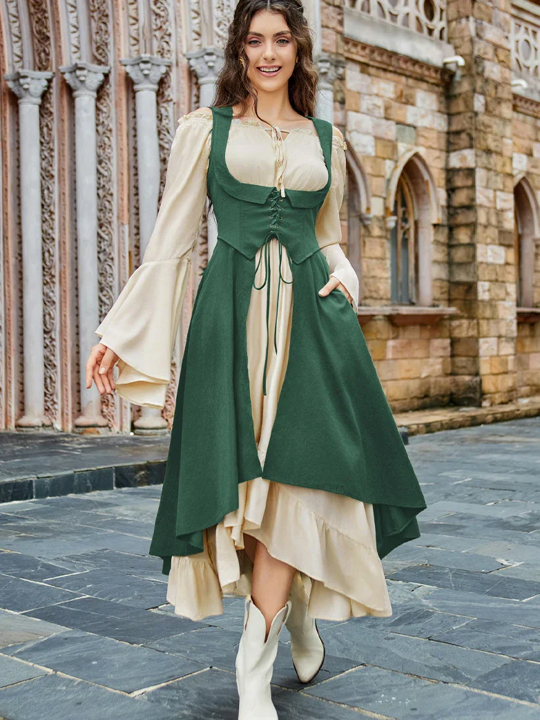 Renaissance Costume U-Neck High-Lo Overdress - Image 53