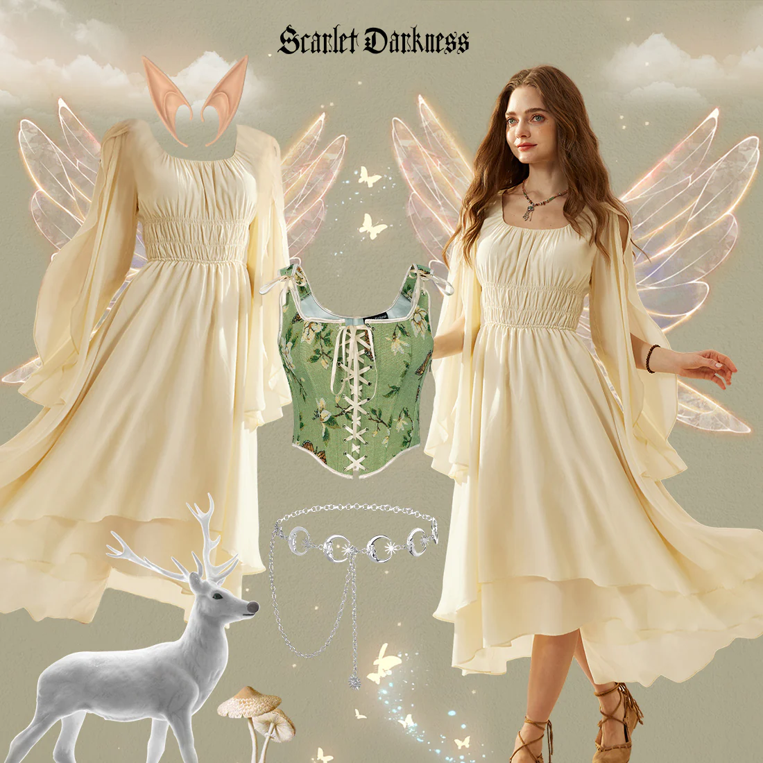 Renaissance Fairy Dress Elf Wing Sleeves Maxi Dress - Image 12