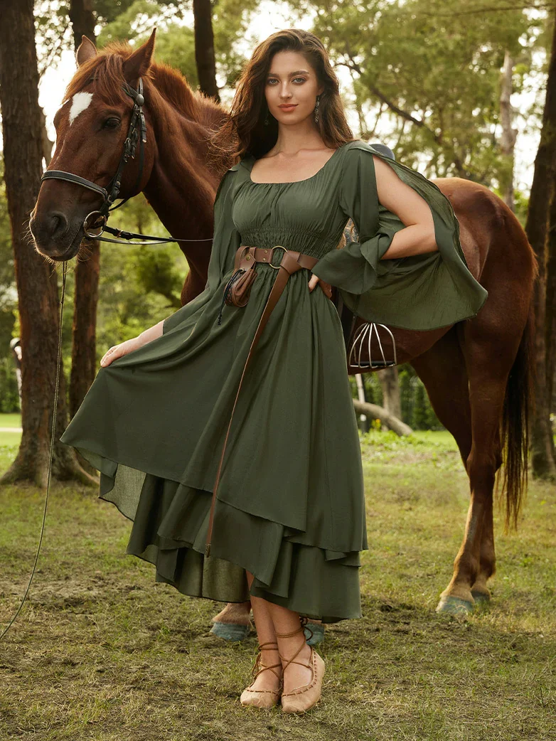 Renaissance Fairy Dress Elf Wing Sleeves Maxi Dress - Image 4